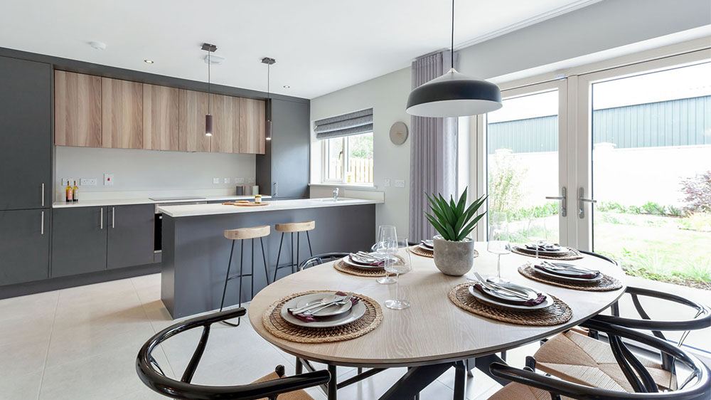 Slab Door Style Kitchen with Solid Surface Countertop