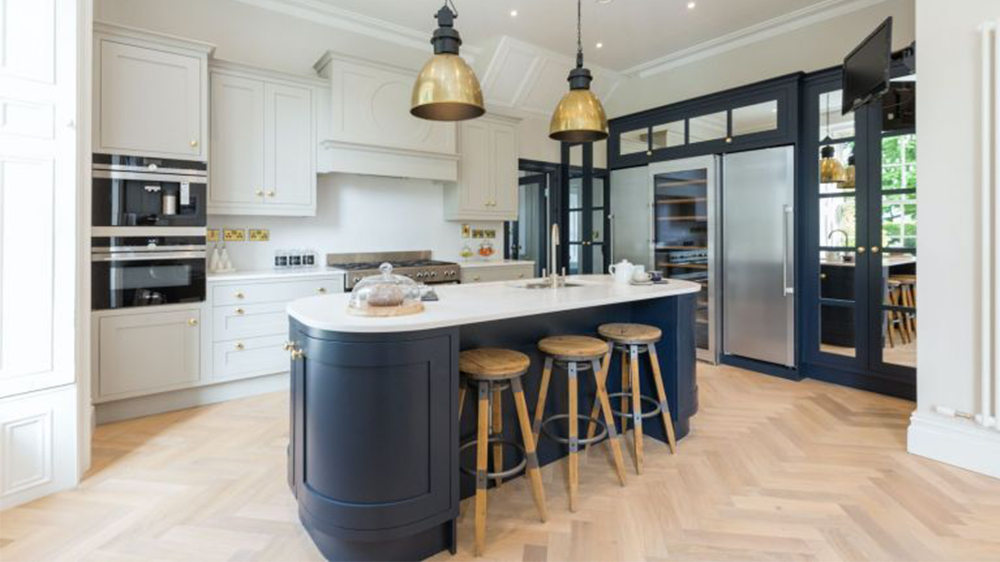 Shaker Style Kitchen with Island. Solid Surface Countertops